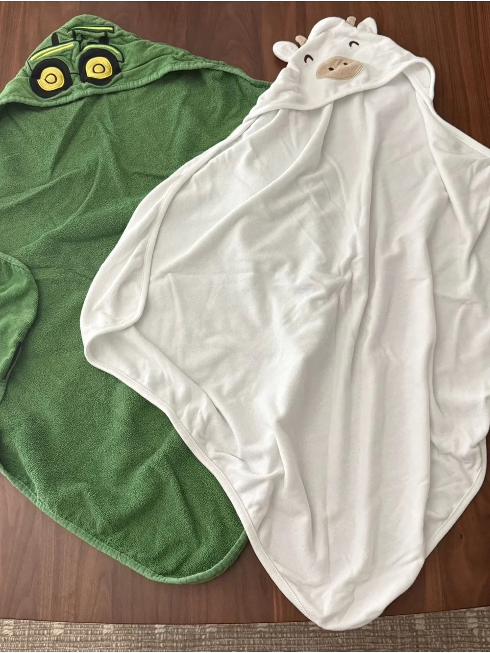 John Deere Green Hooded Baby Bath Towel and White Cow Hooded Baby Bath Towel